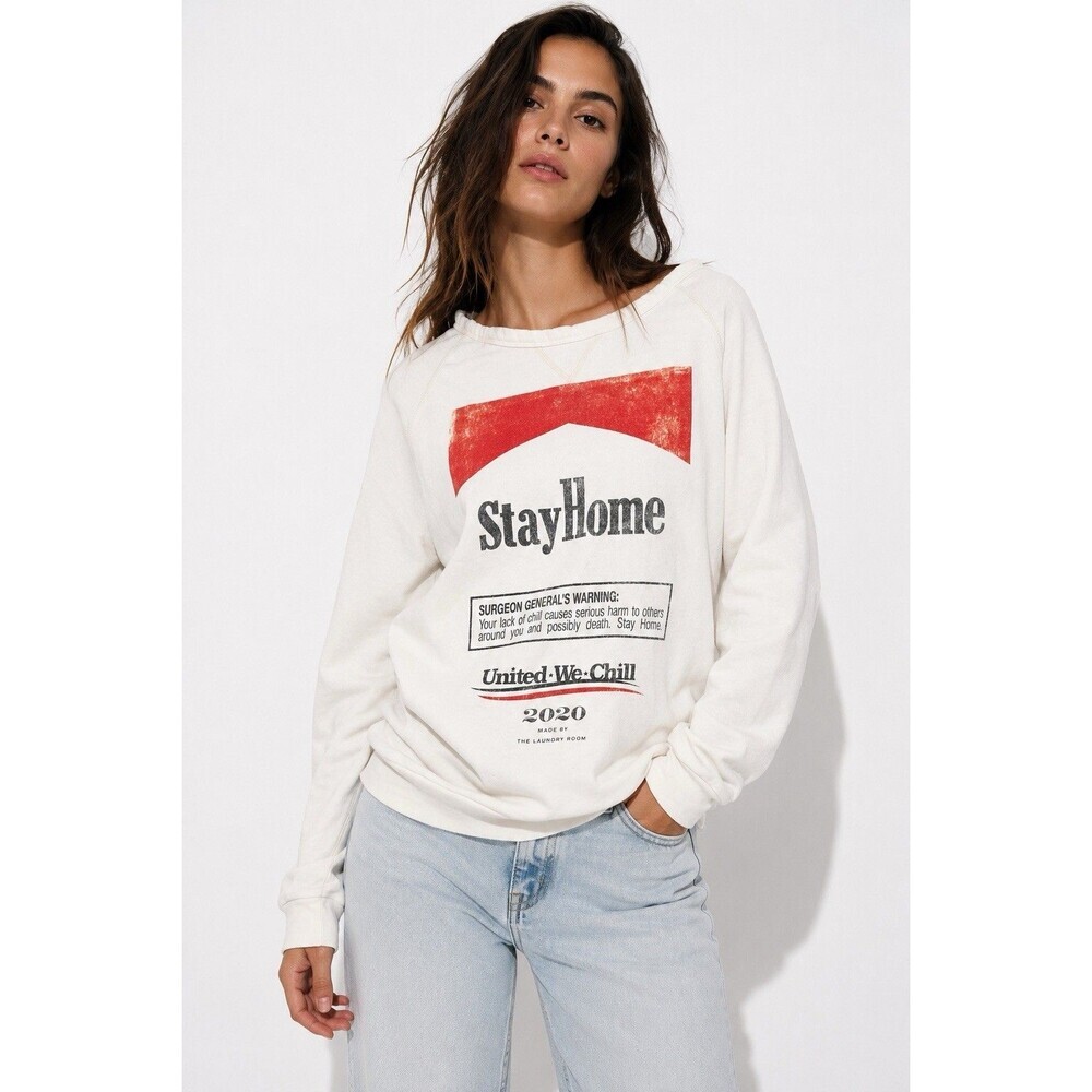 The Laundry Room Stay Home 2020 Graphic Sweatshirt White Crewneck Size Small